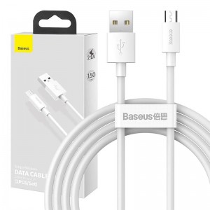 Baseus Simple Wisdom datu kabeļa komplekts USB to Micro 2.1A (2PCS/Set) 1.5m Balts