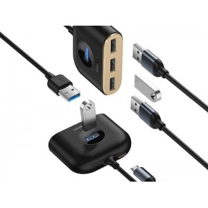 Baseus Square Round 4w1 HUB Adapter 1x USB 3.0 3x USB 2.0 micro 1m Black