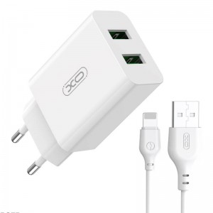 XO Wall charger XO L119 2x USB-A, Lightning cable, 18W (white)