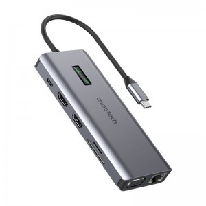 Choetech adapteris 12w1 Choetech HUB-M26 USB-C USB-C+ USB-A+ HDMI+ VGA+ AUX+ SD+ TF (pelēks)