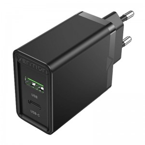 Вентиляционное настенное зарядное устройство EU USB-A (18 Вт), USB-C (20 Вт) Vention FBBB0-EU, 2.4A, PD3.0 (черный)