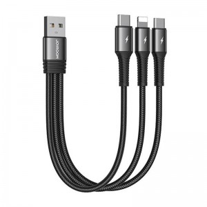 Joyroom USB kabelis Joyroom S-01530G11 3in1 2x USB-C / Lightning 3.5A 0.15m (melns)