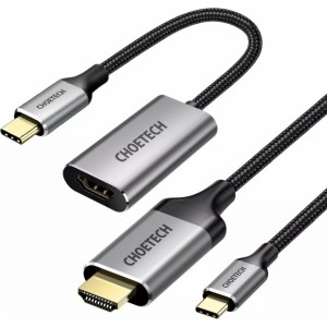 Choetech C tipa USB - HDMI 2.0 HUB adaptera komplekts (3840 x 2160 @ 60Hz) pelēks (HUB-H12) C tipa USB - HDMI kabelis (3840 x 2160 @ 60Hz) 2m pelēks (CH0021)