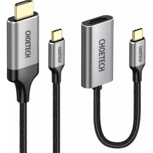 Choetech C tipa USB - HDMI 2.0 HUB adaptera komplekts (3840 x 2160 @ 60Hz) pelēks (HUB-H12) C tipa USB - HDMI kabelis (3840 x 2160 @ 60Hz) 2m pelēks (CH0021)