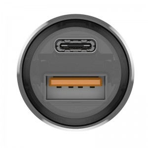 Автомобильное зарядное устройство Budi 30 Вт, USB + USB-C, PD + QC 3.0 (серый)
