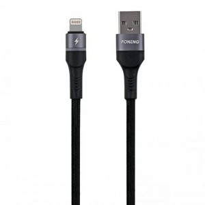 Foneng USB kabelis Lightning Foneng X79, LED, pīts, 3A, 1m (melns)