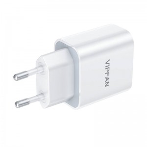 Vipfan sienas lādētājs Vipfan E04, USB-C, 20W, QC 3.0 + Lightning kabelis (balts)