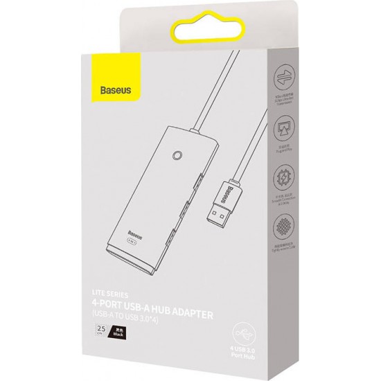 Baseus Lite sērijas centrmezgls 4in1 USB līdz 4x USB 3.0, 25cm (melns)