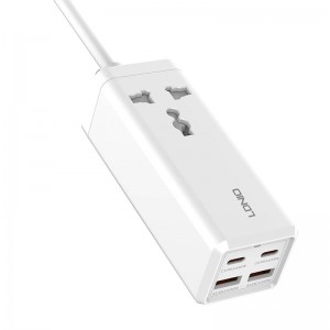 Удлинитель Ldnio с 1 розеткой переменного тока, 2x USB, 2x USB-C LDNIO SC1418, ЕС / США, 2500 Вт (белый)