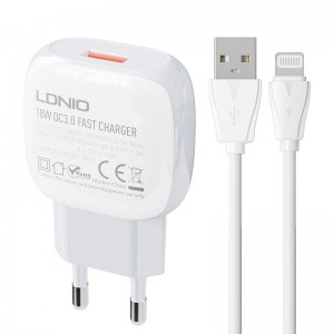 Настенное зарядное устройство Ldnio LDNIO A1306Q 18 Вт + кабель Lightning