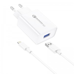 Foneng EU13 sienas lādētājs + USB-lightning kabelis, 3A (balts)