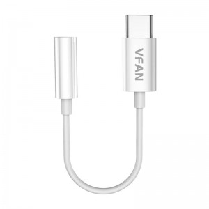 Vipfan Cable Vipfan L08 USB-C to mini jack 3.5mm AUX, 10cm (white)