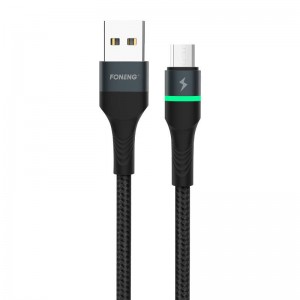 Кабель Foneng X79 USB-Micro USB, светодиодный, в оплетке, 3 А, 1 м (черный)
