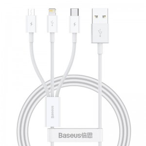 Baseus Quick Charge USB uz M+L+C Baseus Superior Data 3.5A 1m (balts)