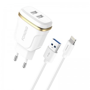 Foneng T240 2x настенное зарядное устройство USB, 2,4 А + USB-кабель Lightning (белый)