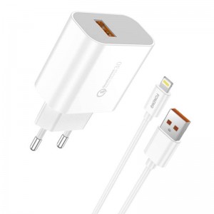 Быстрое зарядное устройство 1x USB QC3.0, 3А, 18Вт, EU46 + USB-кабель Lightning, Foneng EU46 IPHONE