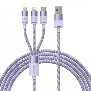 Baseus 3in1 USB kabelis Baseus StarSpeed sērija, USB-C + Micro + Lightning 3,5A, 1,2m (violets)