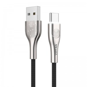 Vipfan USB uz USB-C kabelis Vipfan Fingerprint Touch Z04, 3A, 1.2m (melns)