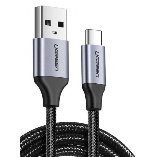 Datu, uzlādes kabelis USB uz USB-C, 3A, 1.5m, QC3.0, niķelēts, alumīnija spraudnis, UGREEN US288, 60127, melns