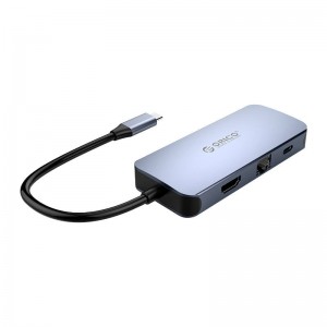 Адаптер-концентратор Orico Orico 6-в-1, HDMI 4K + 3x USB 3.0 + RJ45 + USB-C PD 100 Вт