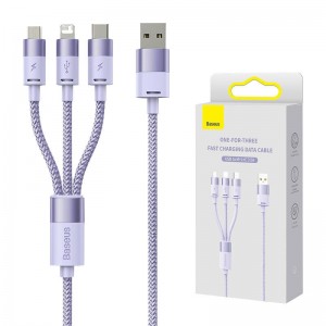 Baseus 3in1 USB kabelis Baseus StarSpeed sērija, USB-C + Micro + Lightning 3,5A, 1,2m (violets)