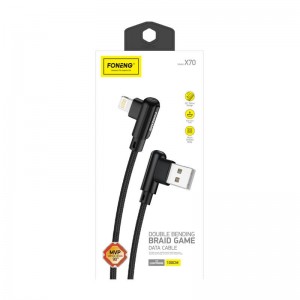 Foneng leņķa USB kabelis Lightning Foneng X70, 3A, 1m (melns)
