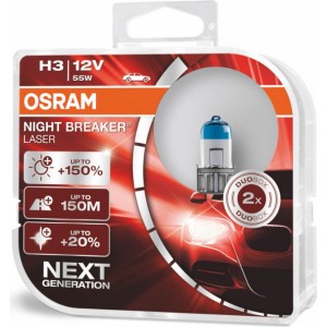 Галогенная лампа Osram H3 12V 55W PK22S NIGHT BREAKER LASER +150%/2 шт.