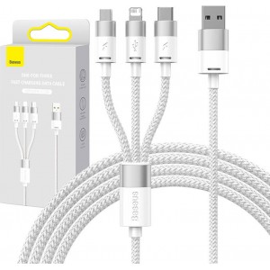 Baseus 3in1 USB kabelis Baseus StarSpeed sērija, USB-C + Micro + Lightning 3,5A, 1.2m (balts)