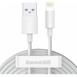 Baseus Simple Wisdom datu kabeļa komplekts USB līdz Lightning 2.4A (2PCS/Set)1.5m Balts