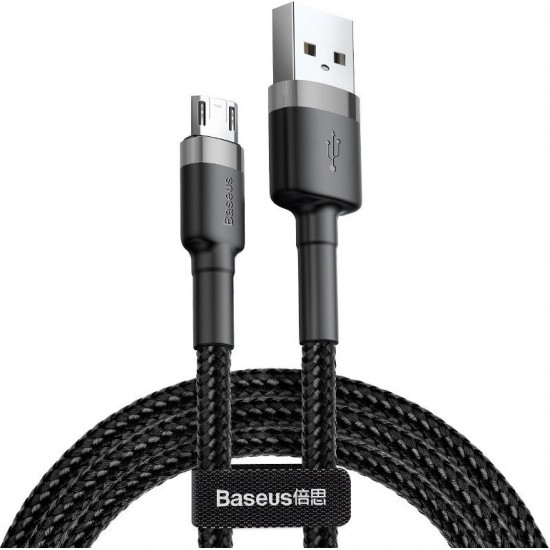 Кабель Micro USB 2,4А 1м, Baseus Cafule CAMKLF-BG1, серый+черный, 6953156280335