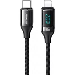 Usams Braided cable U78 USB-C to Lightning LED 1.2m 20W PD Fast Charge black/black SJ545USB01 (US-SJ545)