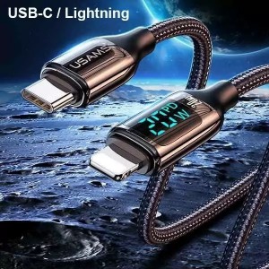 Usams Braided cable U78 USB-C to Lightning LED 1.2m 20W PD Fast Charge black/black SJ545USB01 (US-SJ545)