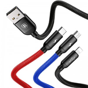 Baseus ātrais USB kabelis 3in1 C tips / zibens / micro 3A 1,2M - melns