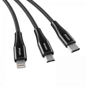 Vipfan USB kabelis Vipfan X16 3w1 USB-C/Lightning/Micro 66W 3.5A (czarny)