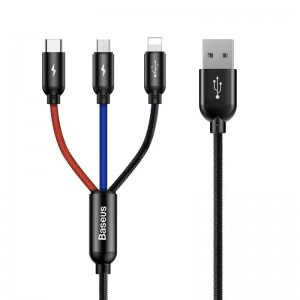 Baseus ātrais USB kabelis 3in1 C tips / zibens / micro 3A 1,2M - melns