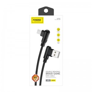 Foneng X70 leņķa USB uz mikro USB kabelis, 3A, 1m (melns)