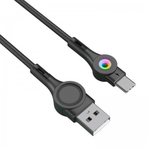 Foneng X59 USB uz USB-C kabelis, LED, 3A, 1m (melns)