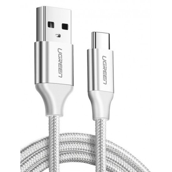 Datu, uzlādes kabelis USB uz USB-C, 3A, QC3.0, 0.25m, niķelēts, Ugreen US288, 60129, balts