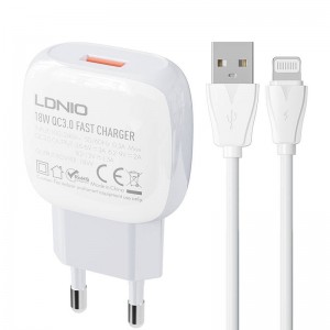 Настенное зарядное устройство Ldnio LDNIO A1307Q 18 Вт + кабель Lightning