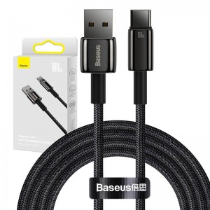 Кабель Baseus Tungsten Gold USB-A - USB-C 480 Мбит/с 100 Вт, 2 м, черный (CAWJ000101)