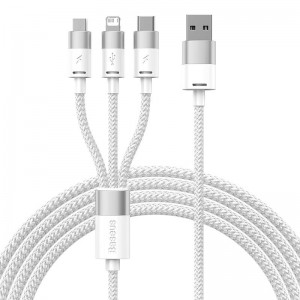 USB-кабель Baseus 3в1 Baseus StarSpeed Series, USB-C + Micro + Lightning 3,5A, 1,2 м (белый)