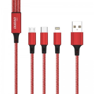 Dudao USB kabelis Dudao TGL2 3in1 USB-C / Lightning / USB 2.4A, 1.2m (sarkans)