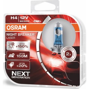 Галогенная лампа Osram H4 12V 60/55W P43t NIGHT BREAKER LASER +150%/2 шт.
