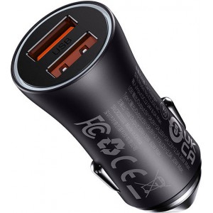 Baseus Golden Contactor Max car charger, 2x USB, 60W (gray)