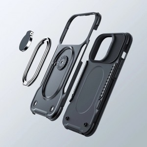 Joyroom Dual Hinge case for iPhone 14 Pro armored case with a stand and a ring holder black (universal)