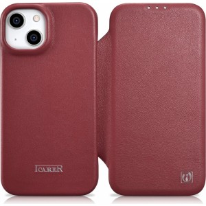 Icarer CE Premium Leather Folio Case iPhone 14 Plus Magnetic Flip Leather Folio Case MagSafe Red (WMI14220715-RD) (universal)