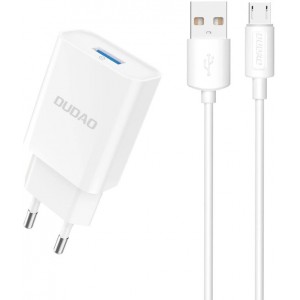 Dudao A4EU USB-A 2.1A wall charger - white + USB-A - micro USB cable (universal)