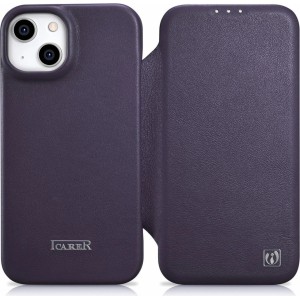 Icarer CE Premium Leather Folio Case iPhone 14 Magnetic Flip Leather Folio Case MagSafe Dark Purple (WMI14220713-DP) (universal)