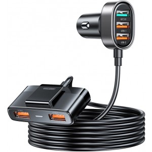 Joyroom fast car charger with extension cable 45W 5xUSB-A black (JR-CL03 Pro) (universal)