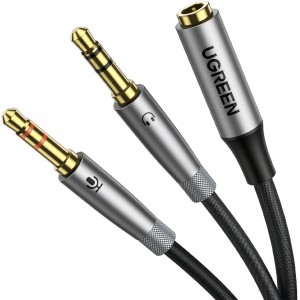 Ugreen AUX splitter cable 3.5 mm mini jack (female) - 2x 3.5 mm mini jack (male - microphone and headphones) silver (AV193 50255) (universal)
